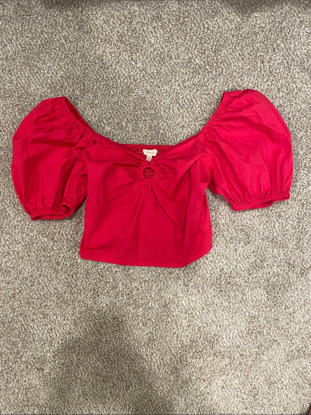 Sim & Sam Hot Pink Puff-Sleeve Crop Top with Ring Detail - Women